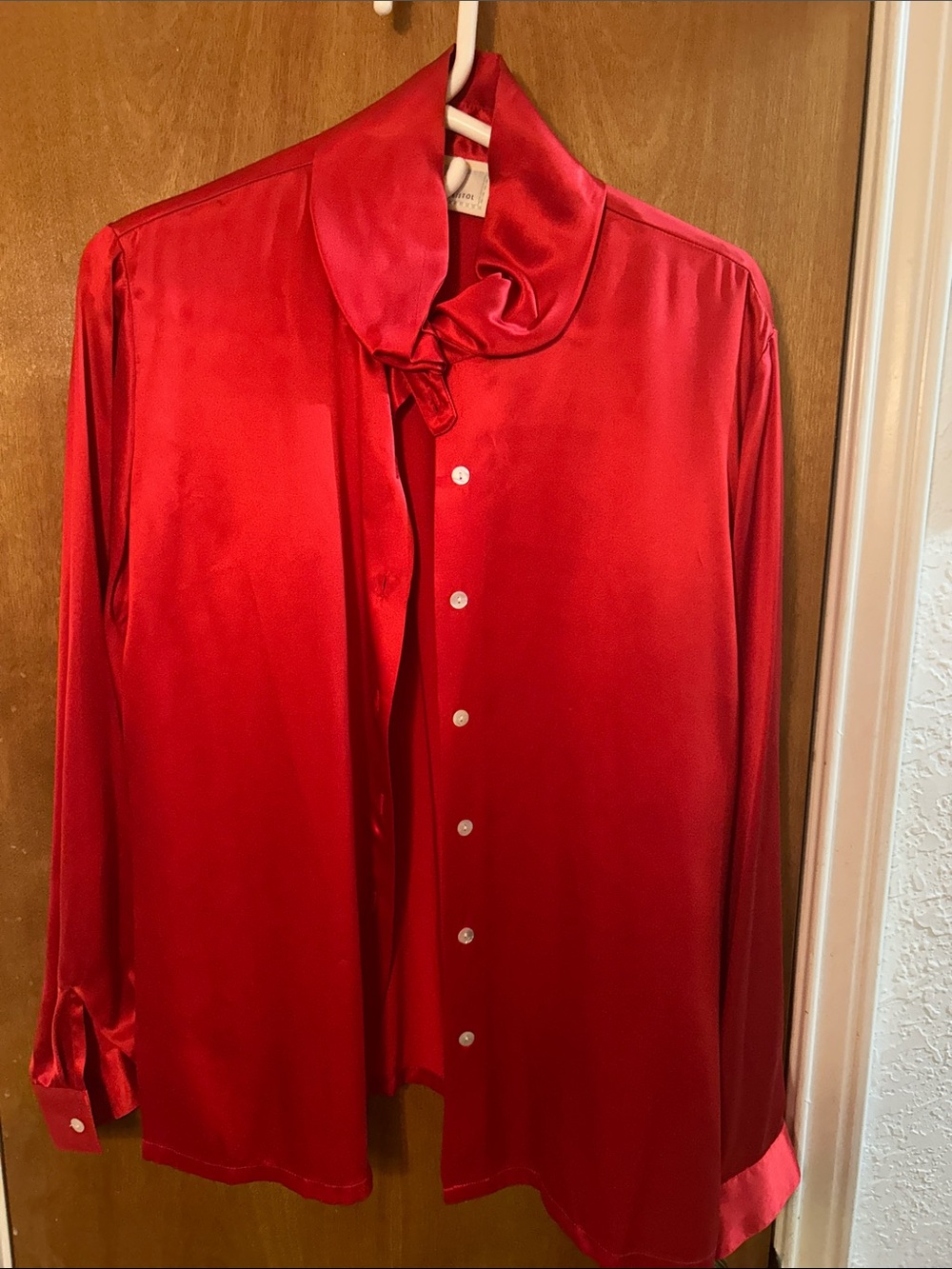 Susan Bristol Red Satin Button-Up Shirt. 12. Gorgeous!